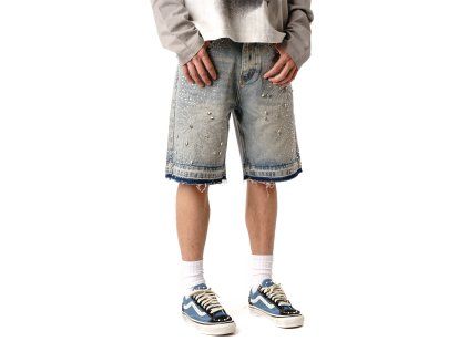 Droven Rhinestone Shorts - Washed Blue