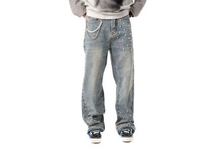 Droven Rhinestones Pants - Washed Blue
