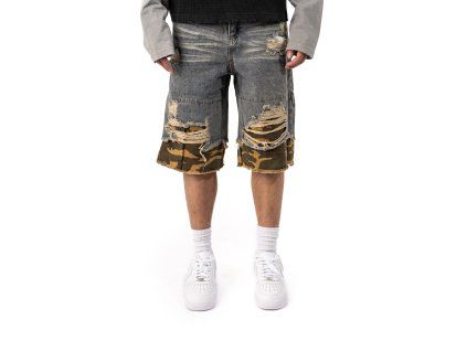 Droven Camo Knee Shorts – Washed blue