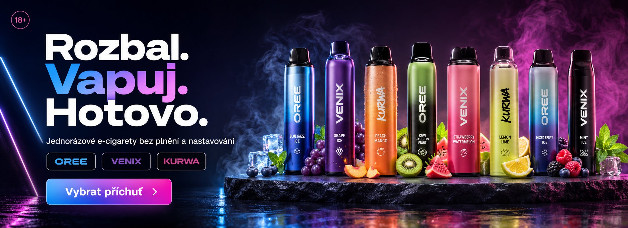 Jednorázové e-cigarety SNF Booster – OREE, VENIX a KURWA příchutě bez plnění a nastavování