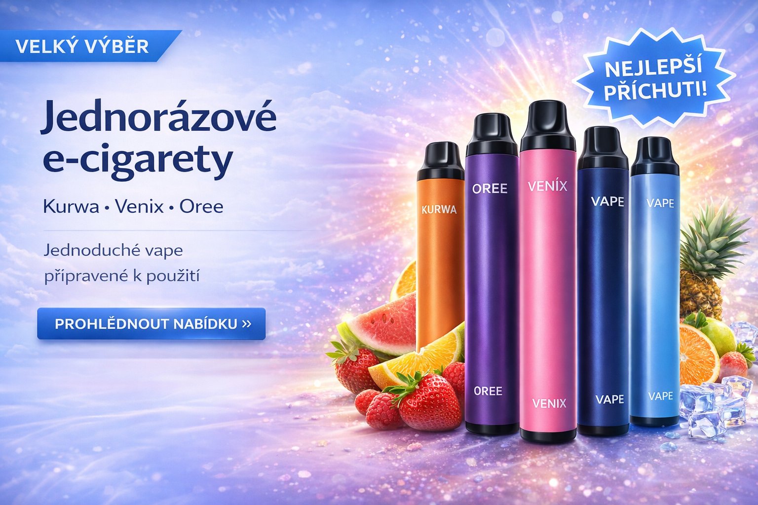Jednorázové e-cigarety Kurwa, Venix a Oree