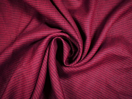 Lněná látka bordó-černý proužek - 190g/m2
