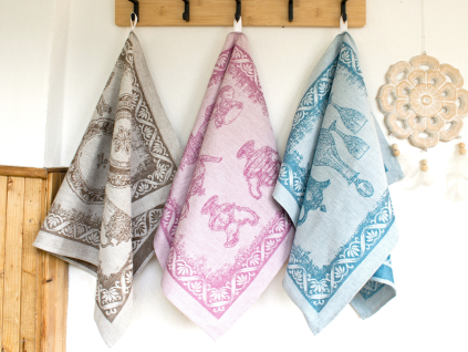 Secesní nádobí - dárkové balení lněných utěrek - 3 kusy