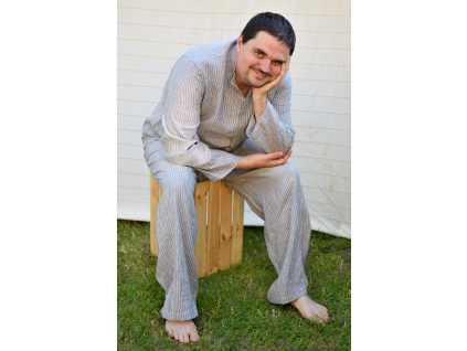 Lněné pyžamo šedý proužek - SS0099_XL