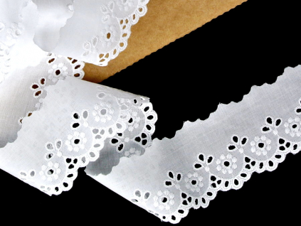 Vyšívaná krajka bavlněná bílá TK0043-52mm - TK0043