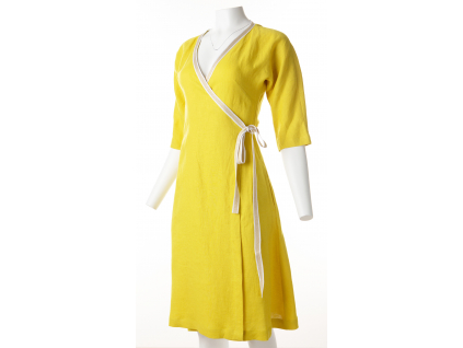 Lněné šaty zavinovací Hana - žluté - BL0190_50