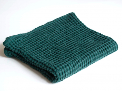 Lněný ručník vaflový tmavě zelený - 48% len