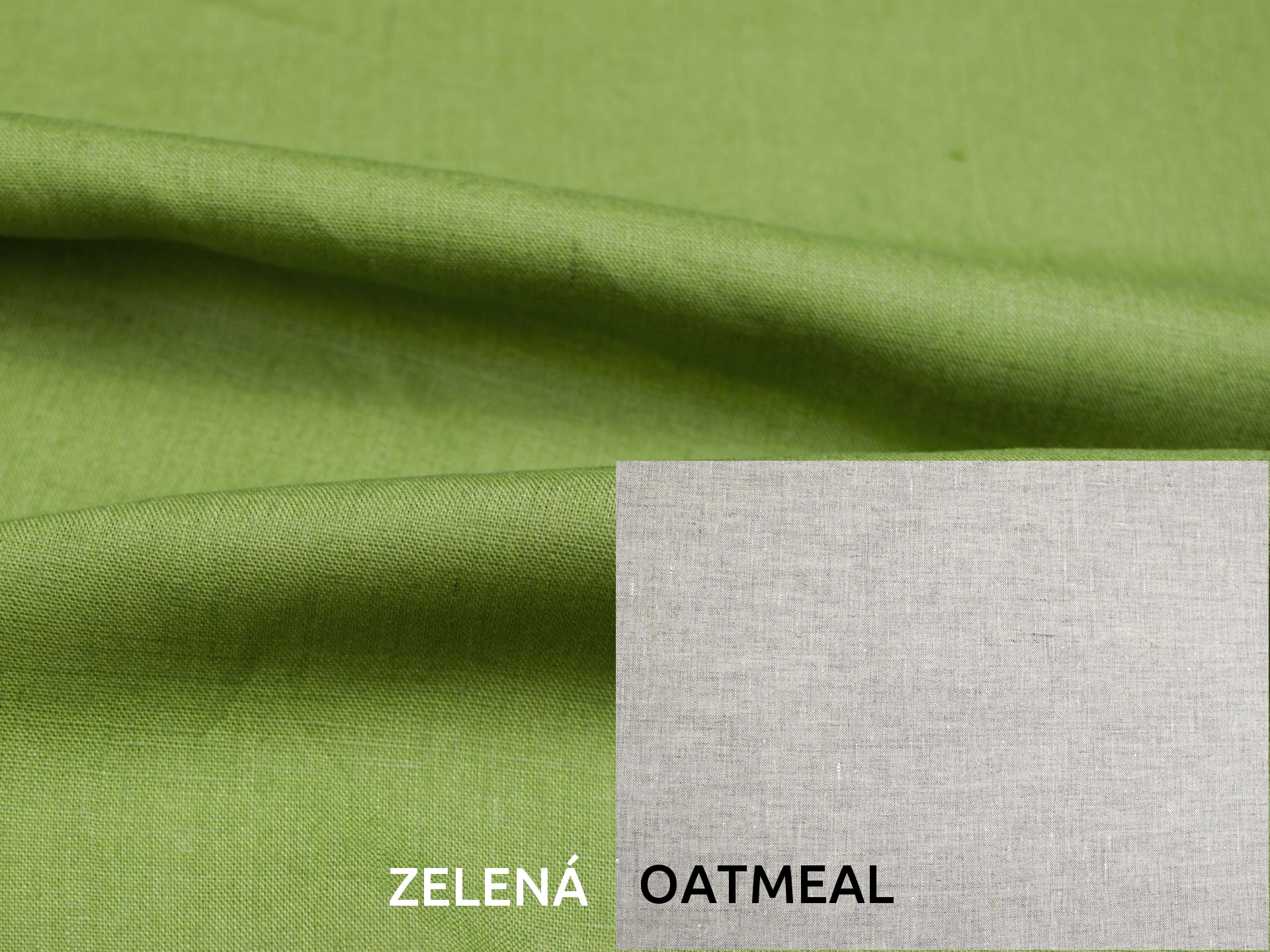 Lněná deka s prošitím zelená, oatmeal