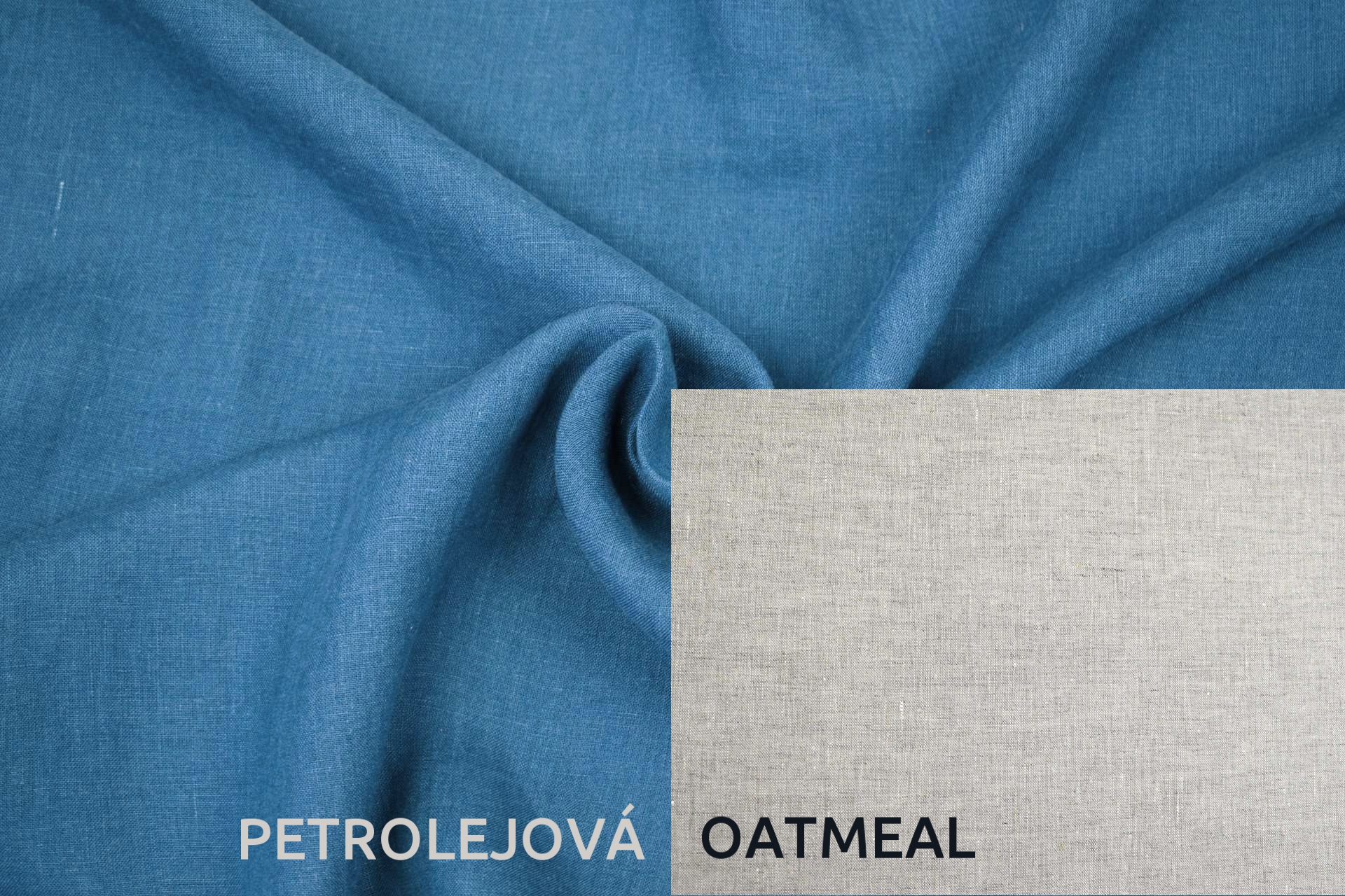 Lněná deka s prošitím petrolejová, oatmeal