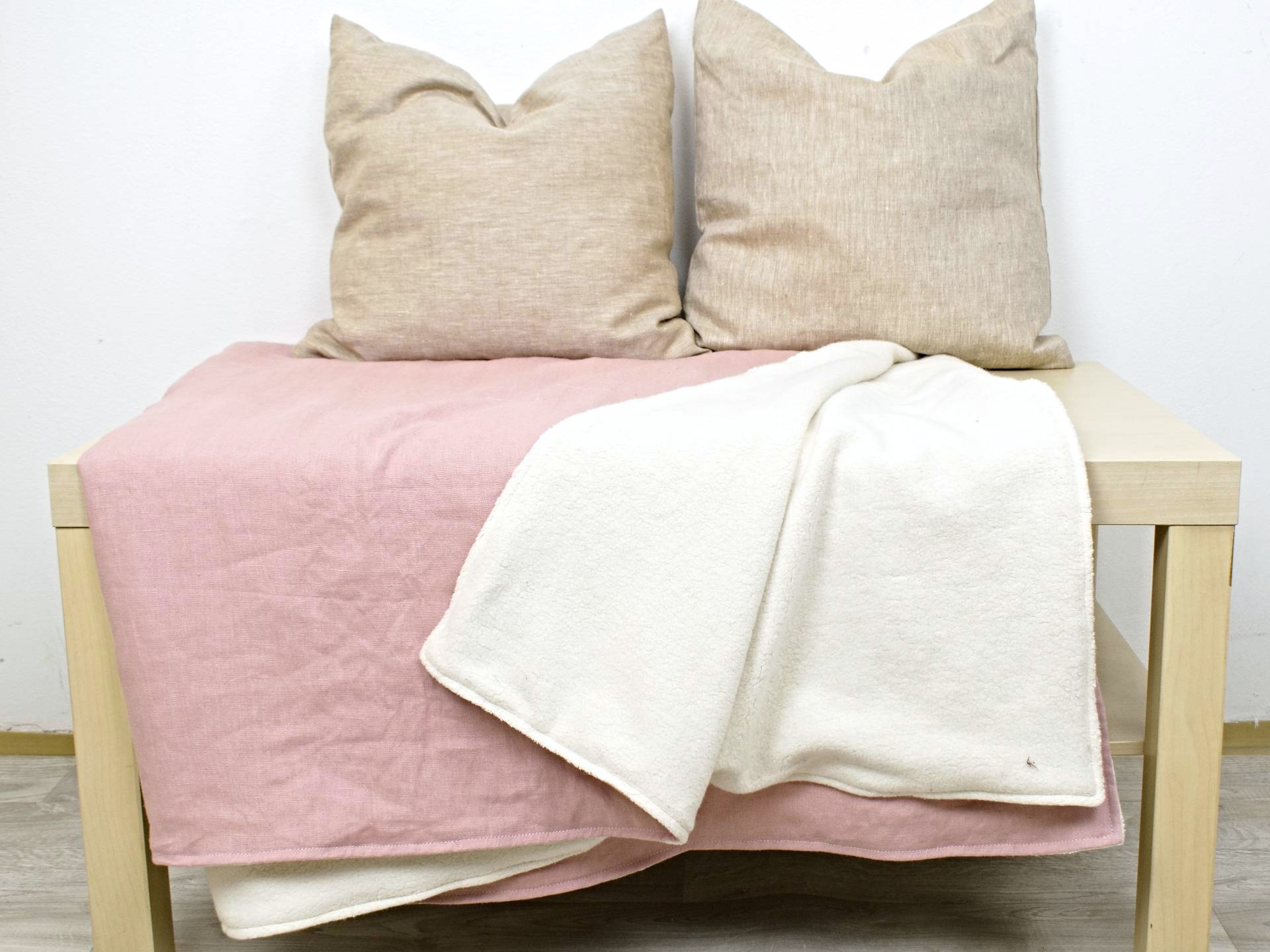 Lněná deka s beránkem - růžová 210 x 210 cm