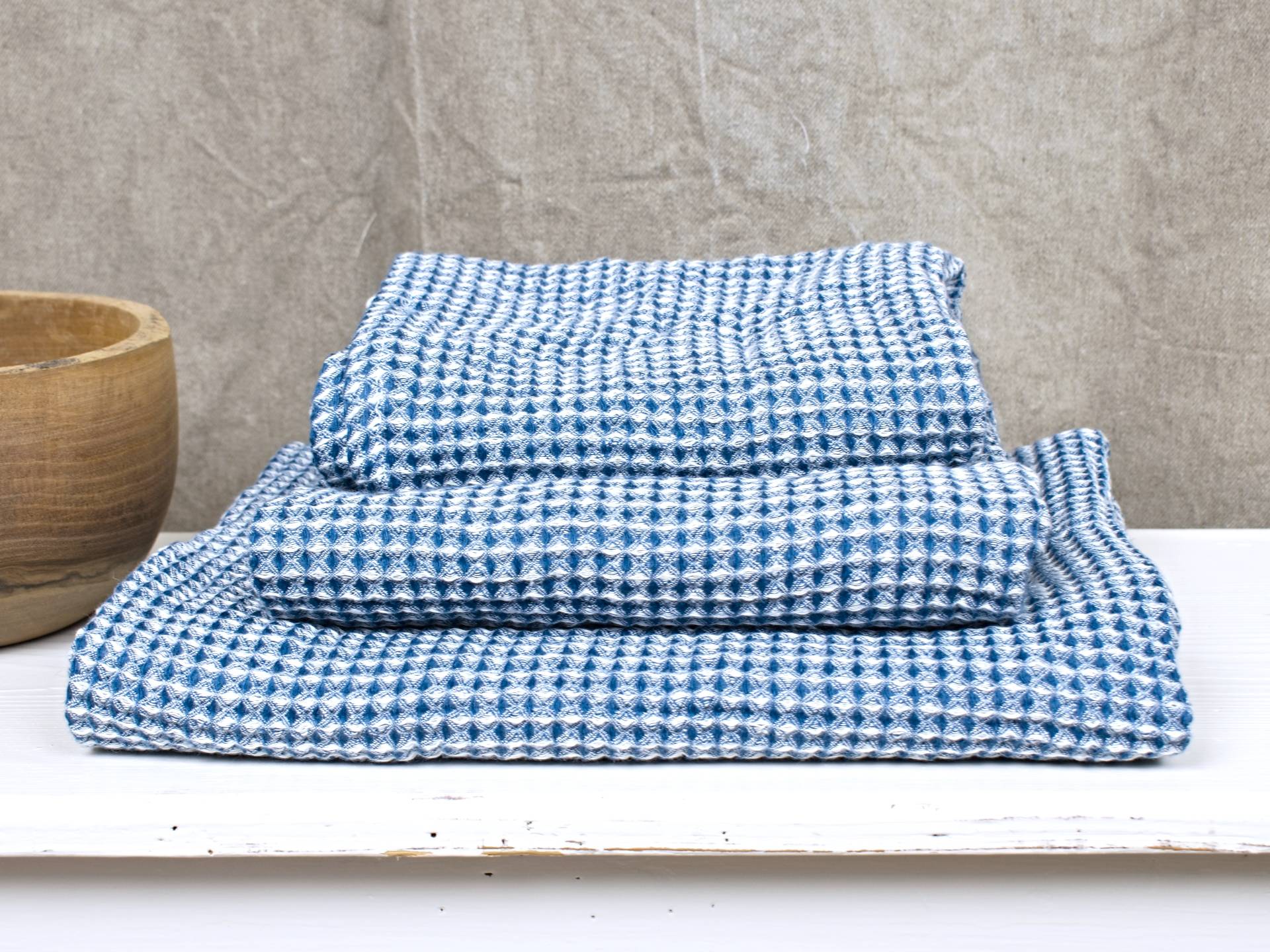 Lněný ručník vaflový modrý 45 x 85 cm
