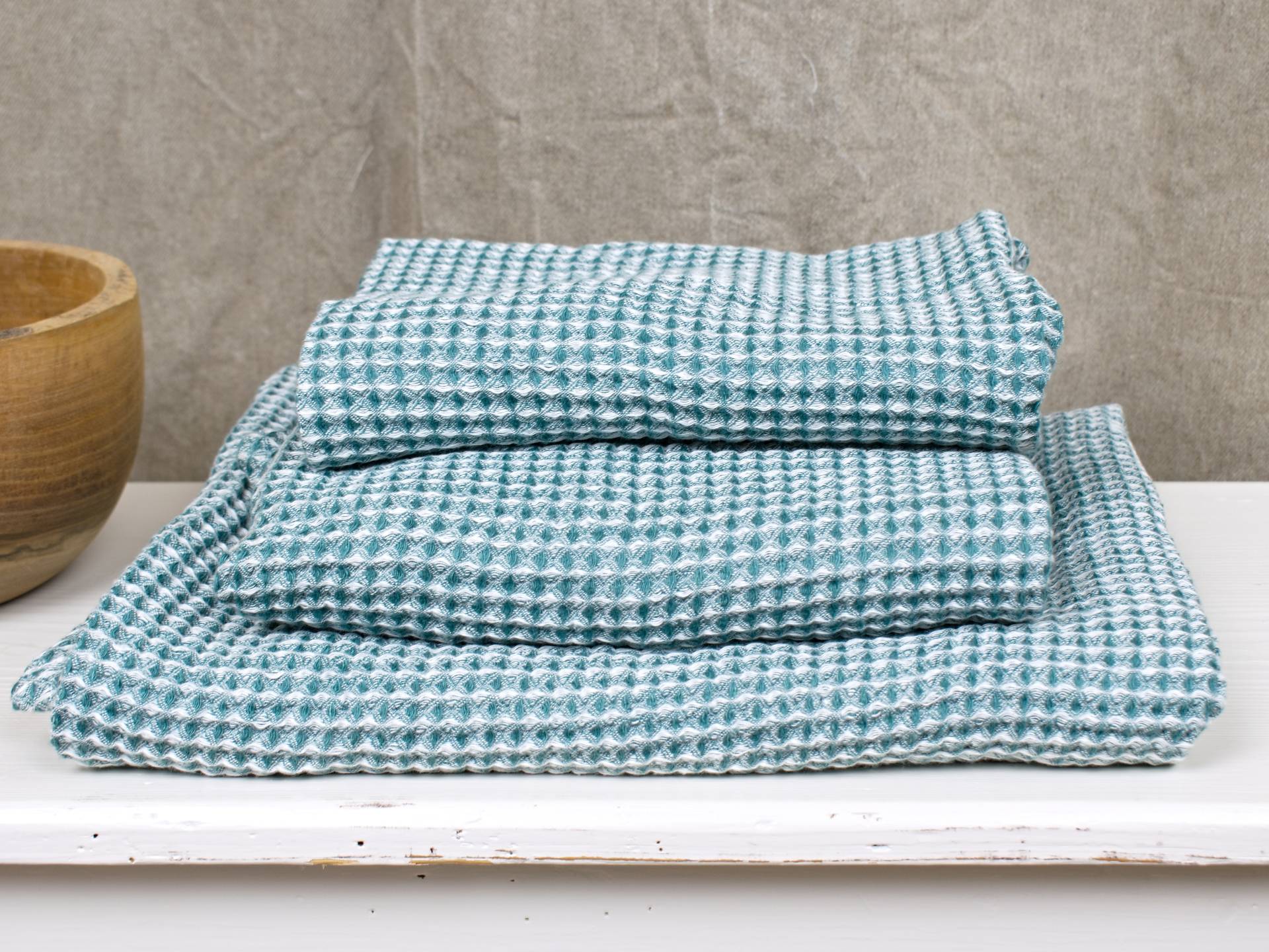 Lněný ručník vaflový zelený 35 x 50 cm