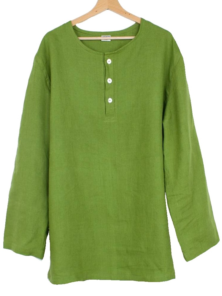Daja zelená lněná košile - dlouhý rukáv L