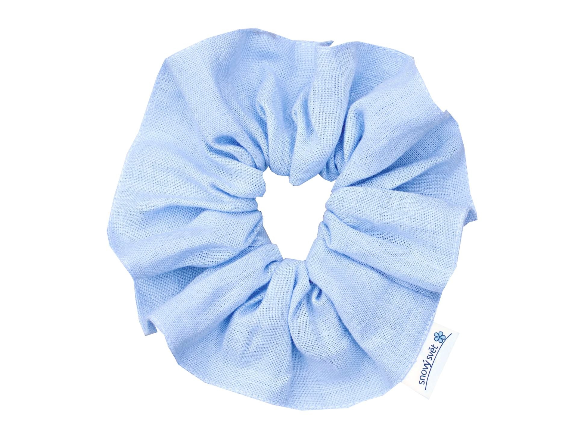 Lněná gumička Scrunchie světle modrá 5 cm