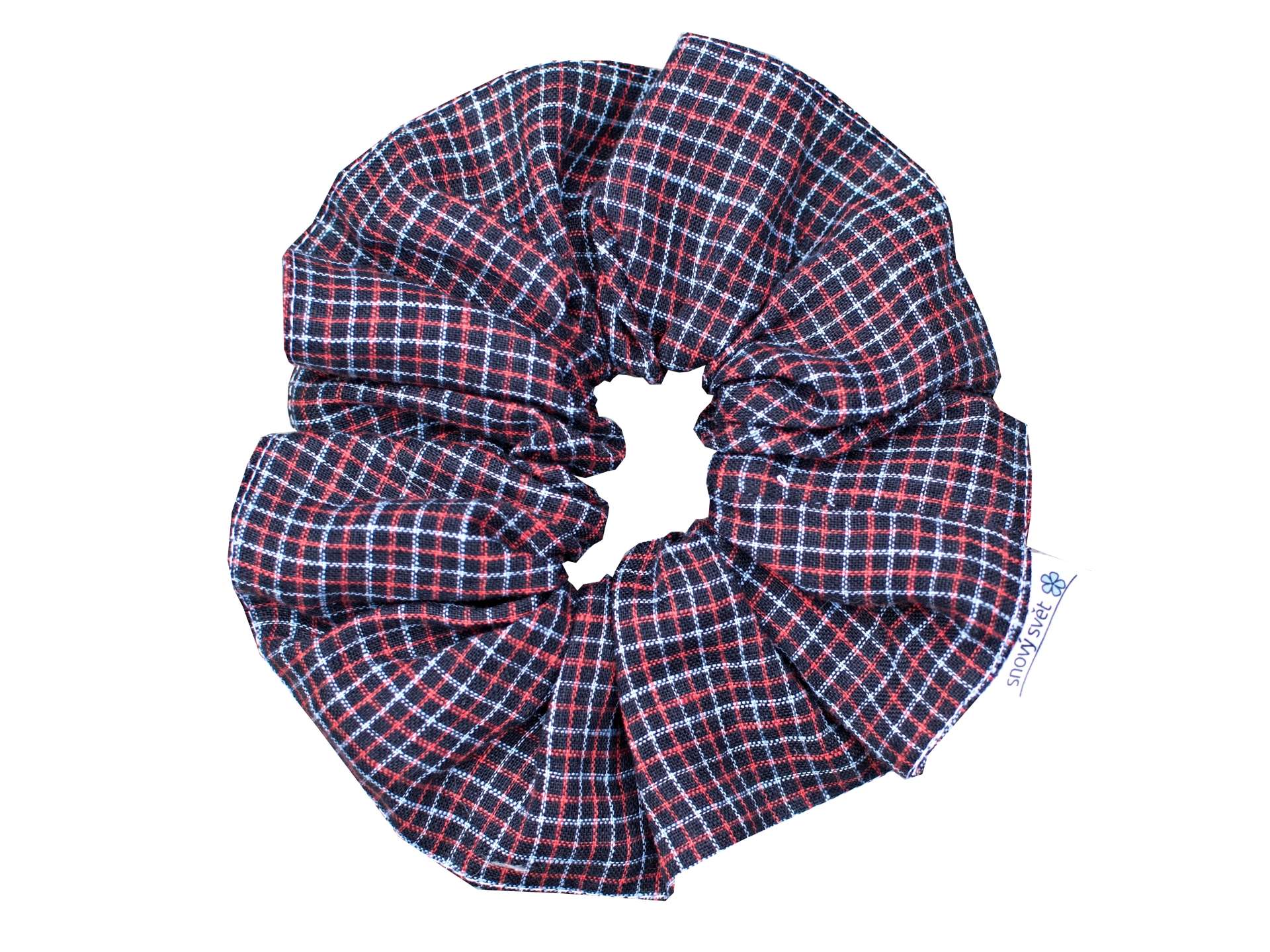 Lněná gumička Scrunchie tmavá kostka 5 cm