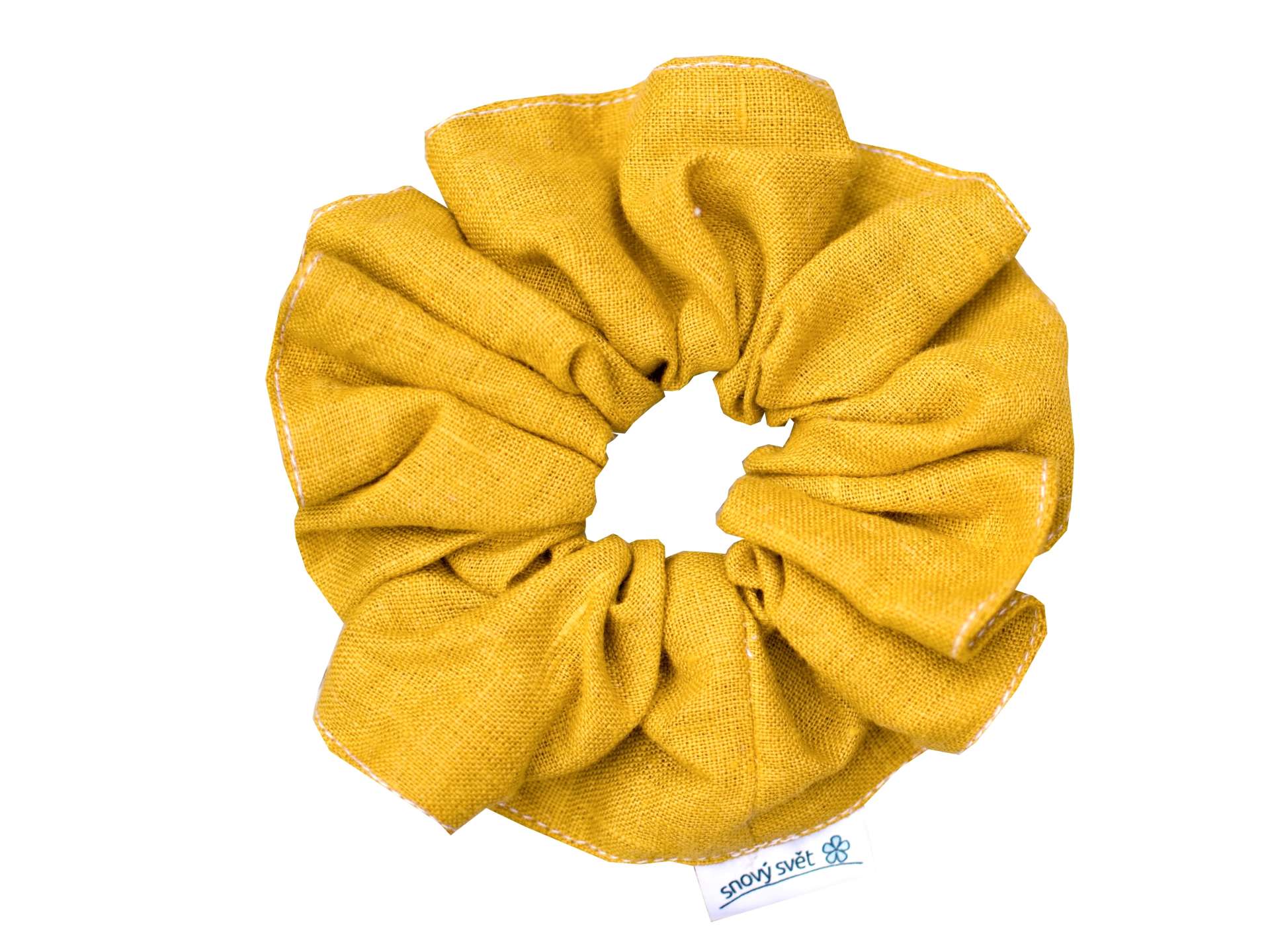 Lněná gumička Scrunchie žlutá hořčičná 5 cm