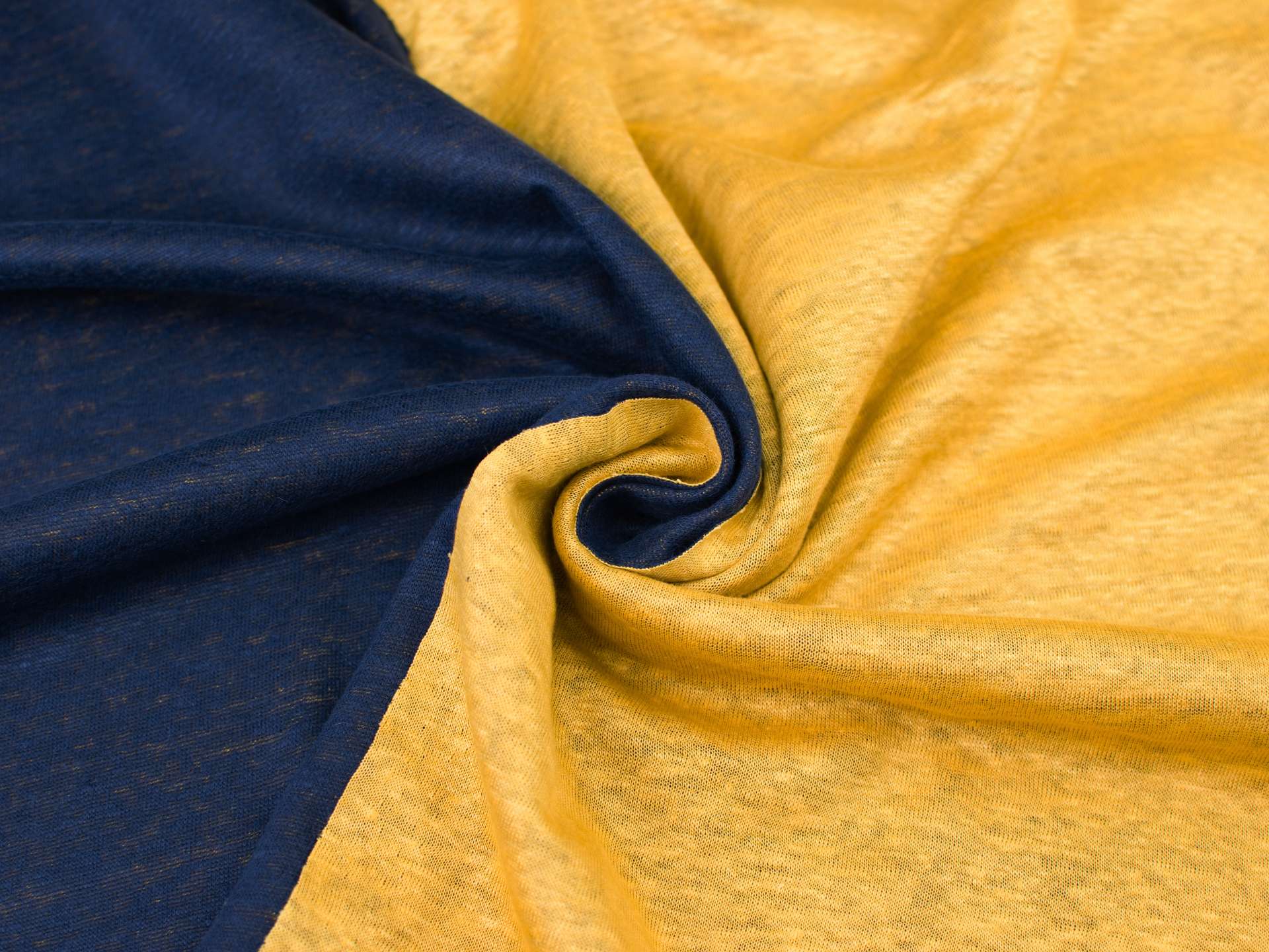 Lněný úplet dvouvrstvý námořnická modrá - žlutá