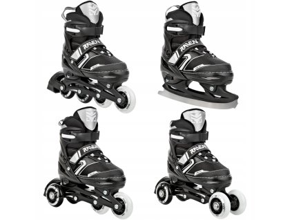 Rolki Lyzwy Wrotki 4w1 Regulowane RAVEN Helixi Black Grey 30 33 Kolka LED
