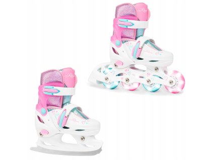 detske koleckove inline brusle 2v1 RAVEN Loret glitter white mint pink