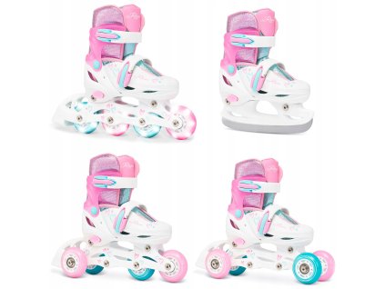 detske koleckove inline brusle 2v1 RAVEN Loret glitter white mint pink 12
