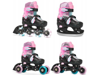 detske koleckove inline brusle 2v1 RAVEN Loret glitter black mint pink