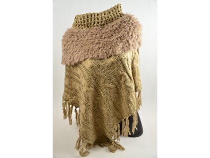 Luxusní perelína s kožešinou kolem krku (Barva Hnědá, Velikost UNI)