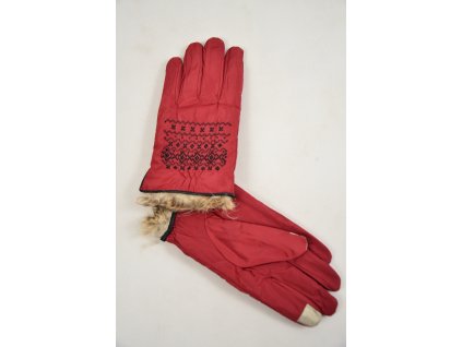 Luxusní rukavice s výšivkou a kožešinkou (Barva Hnědá, Velikost M)