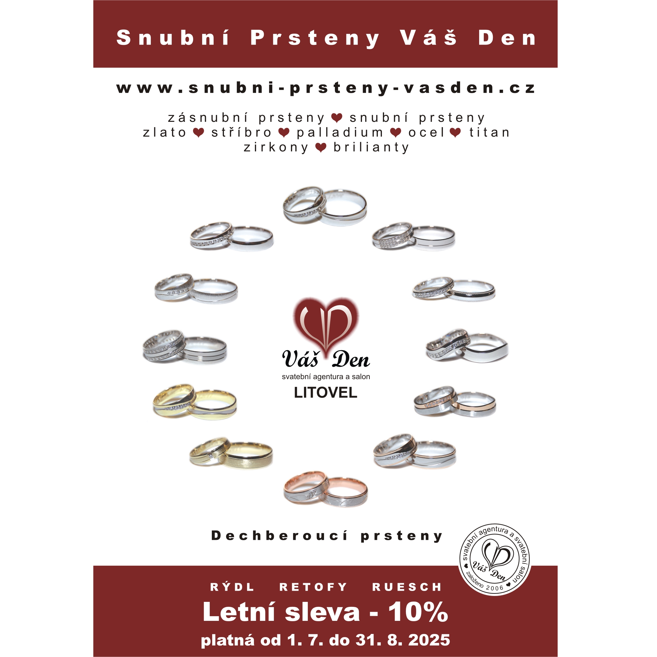 Letní sleva snubních prstenů, platná do 31.8.2025