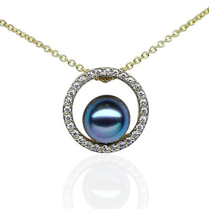 Privesek zlute zlato cerna perla tahiti diamanty
