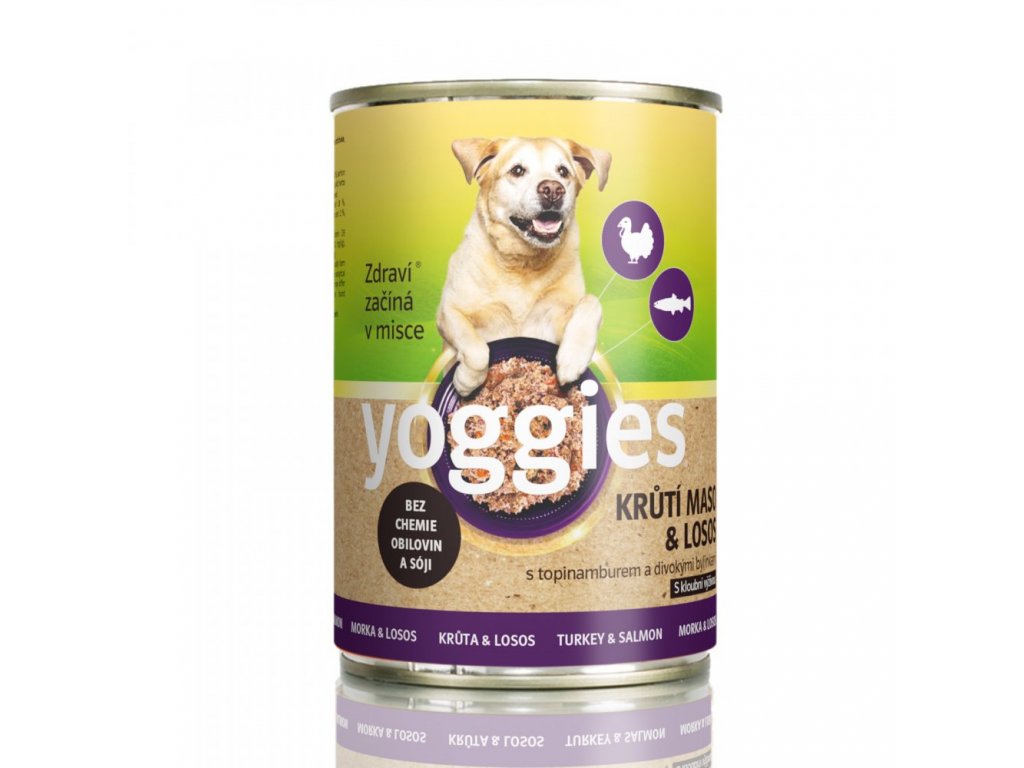 400g yoggies konzerva pro psy s krutim masem lososem bylinkami a kloubni vyzivou