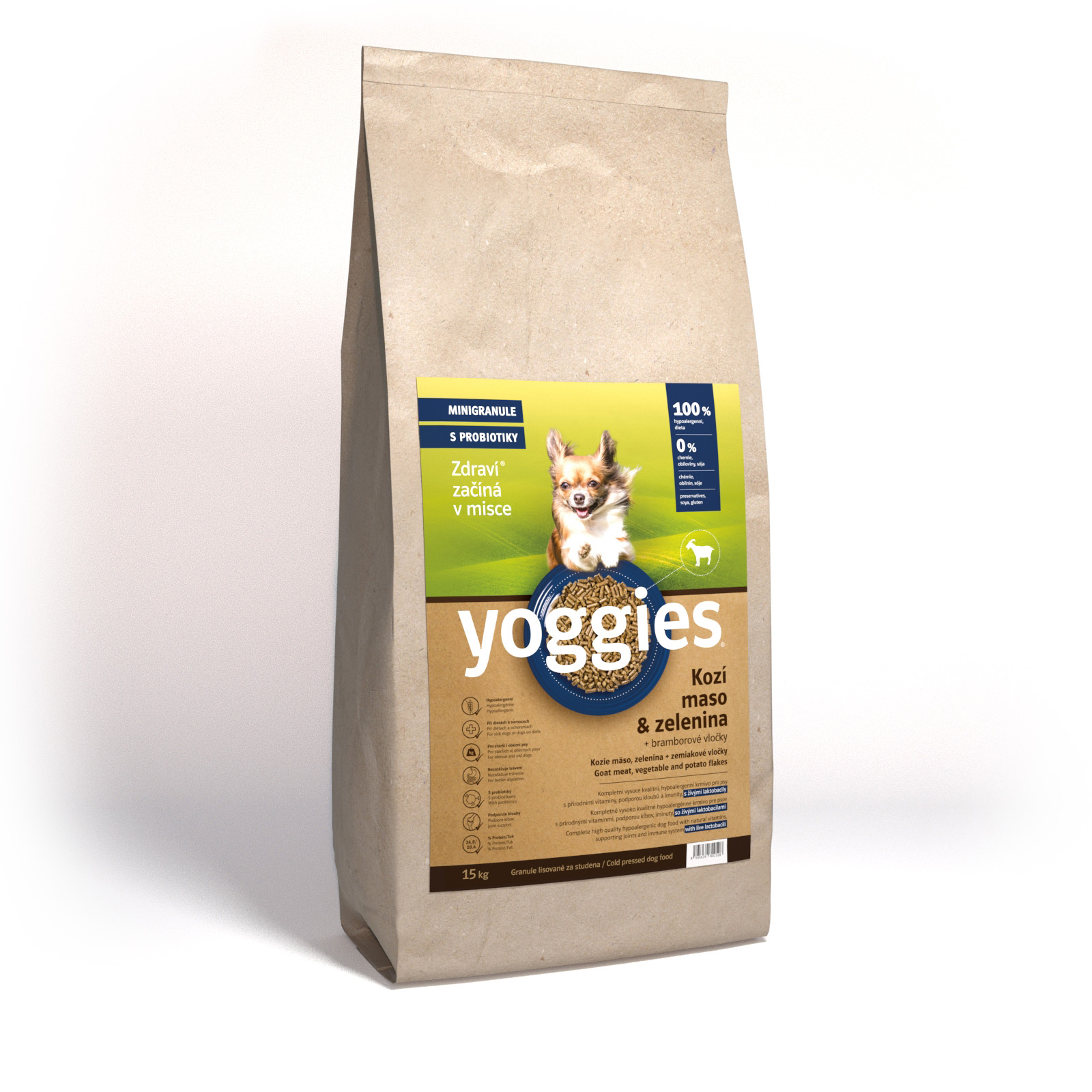 Yoggies MINIGranule Monoprotein, Kozí maso s probiotiky 15kg