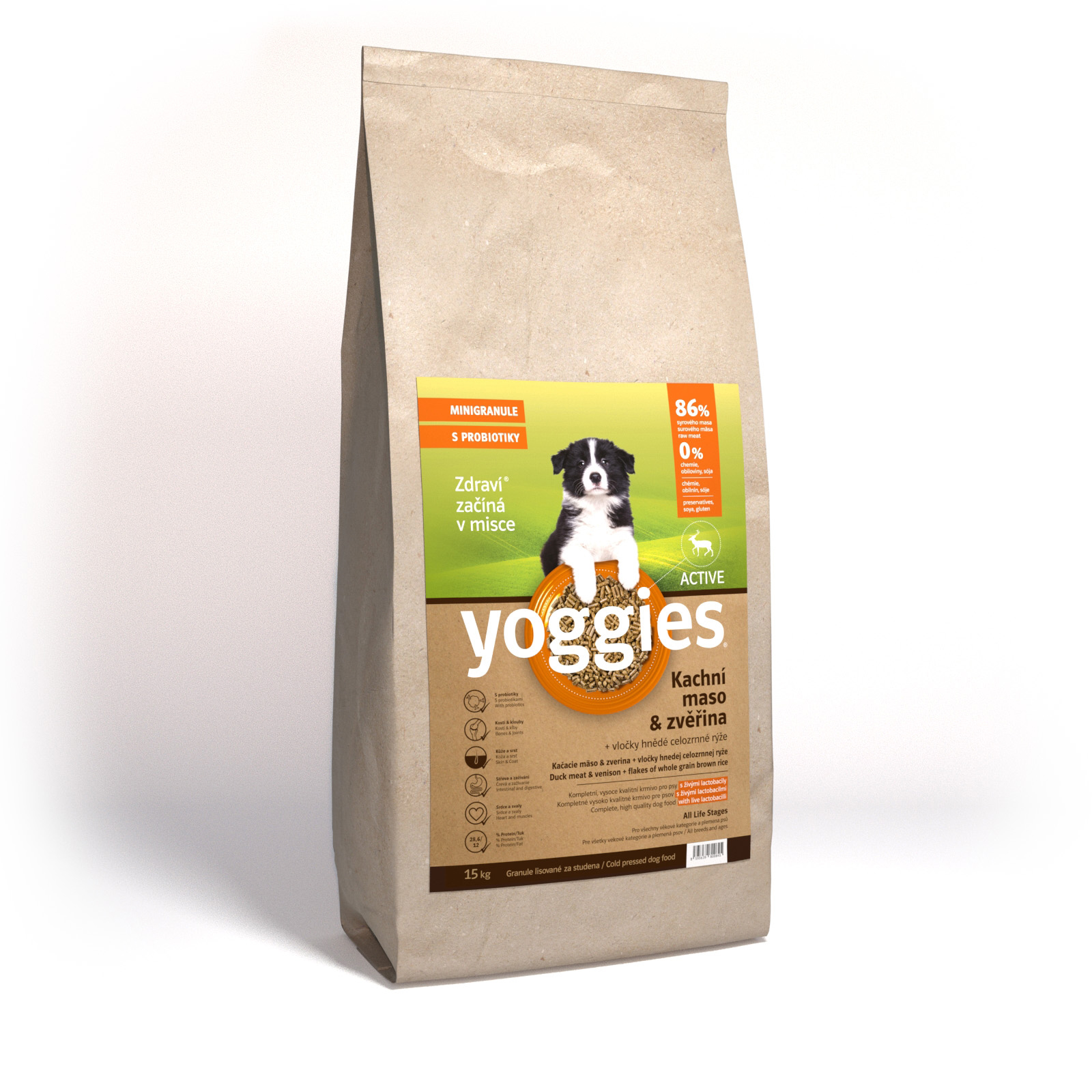 Yoggies MINIGranule Active, Kachna & Zvěřina s probiotiky 15kg