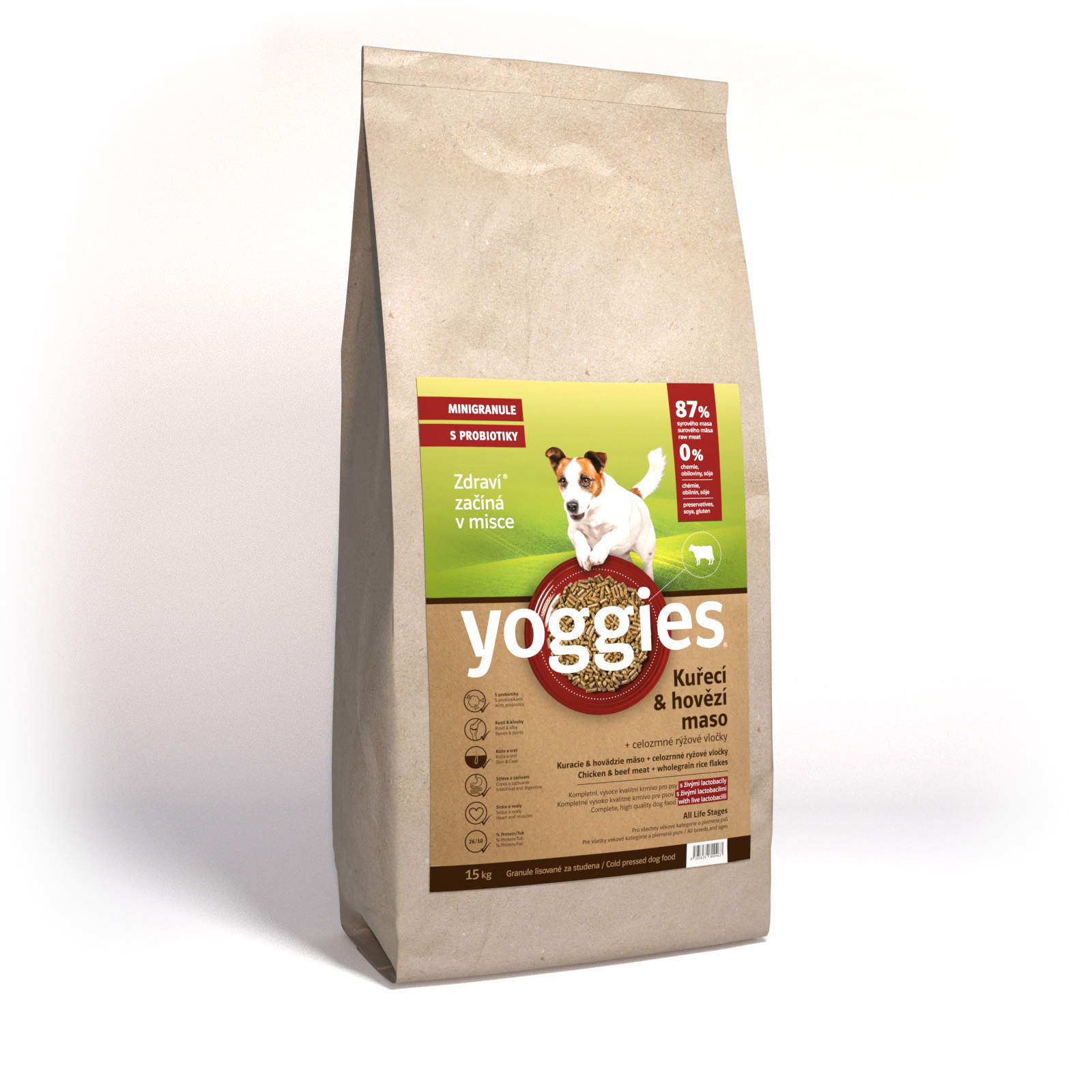 Yoggies MINIGranule, Kuře & Hovězí s probiotiky 15kg