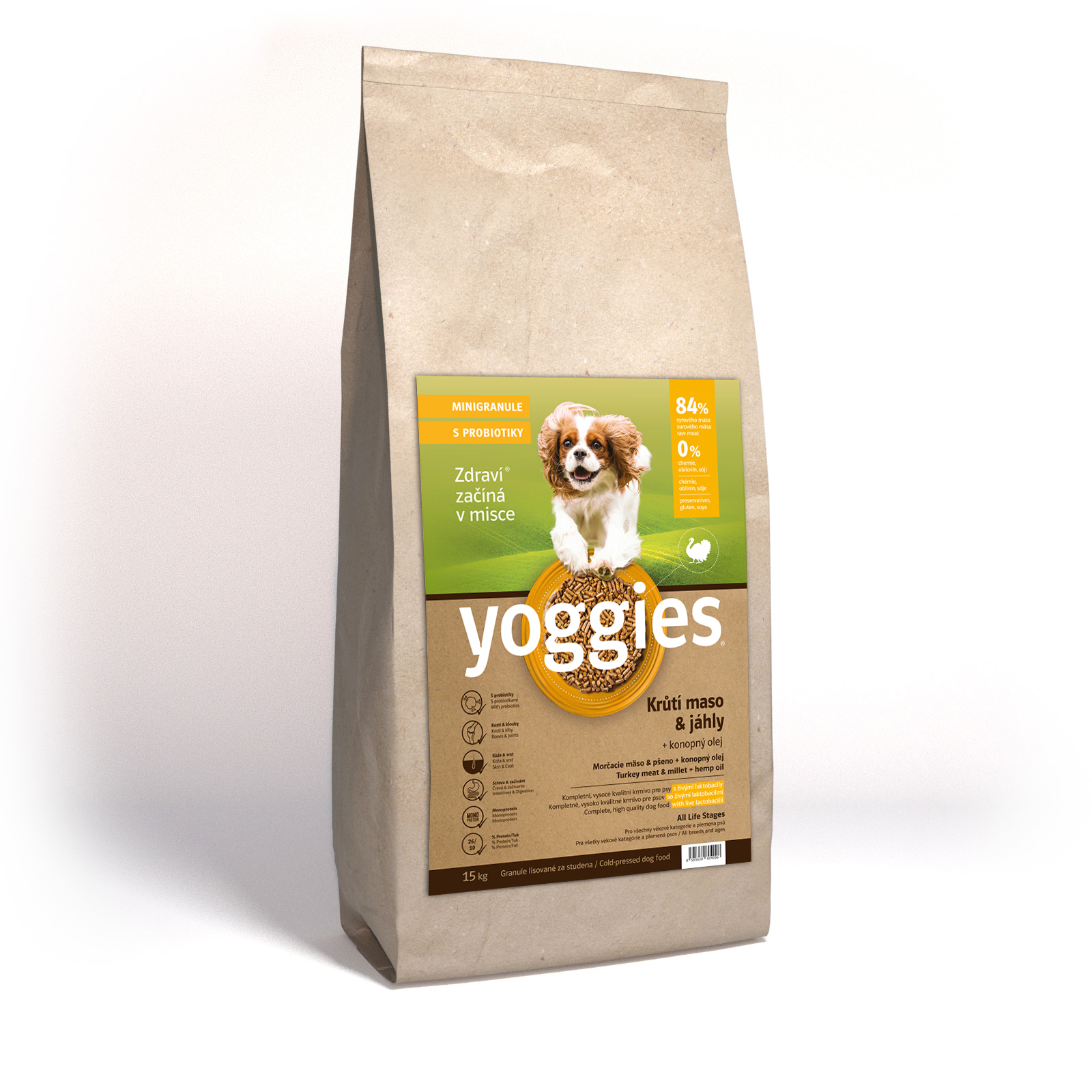 Yoggies MINIGranule Monoprotein, Krůtí maso s probiotiky 15kg