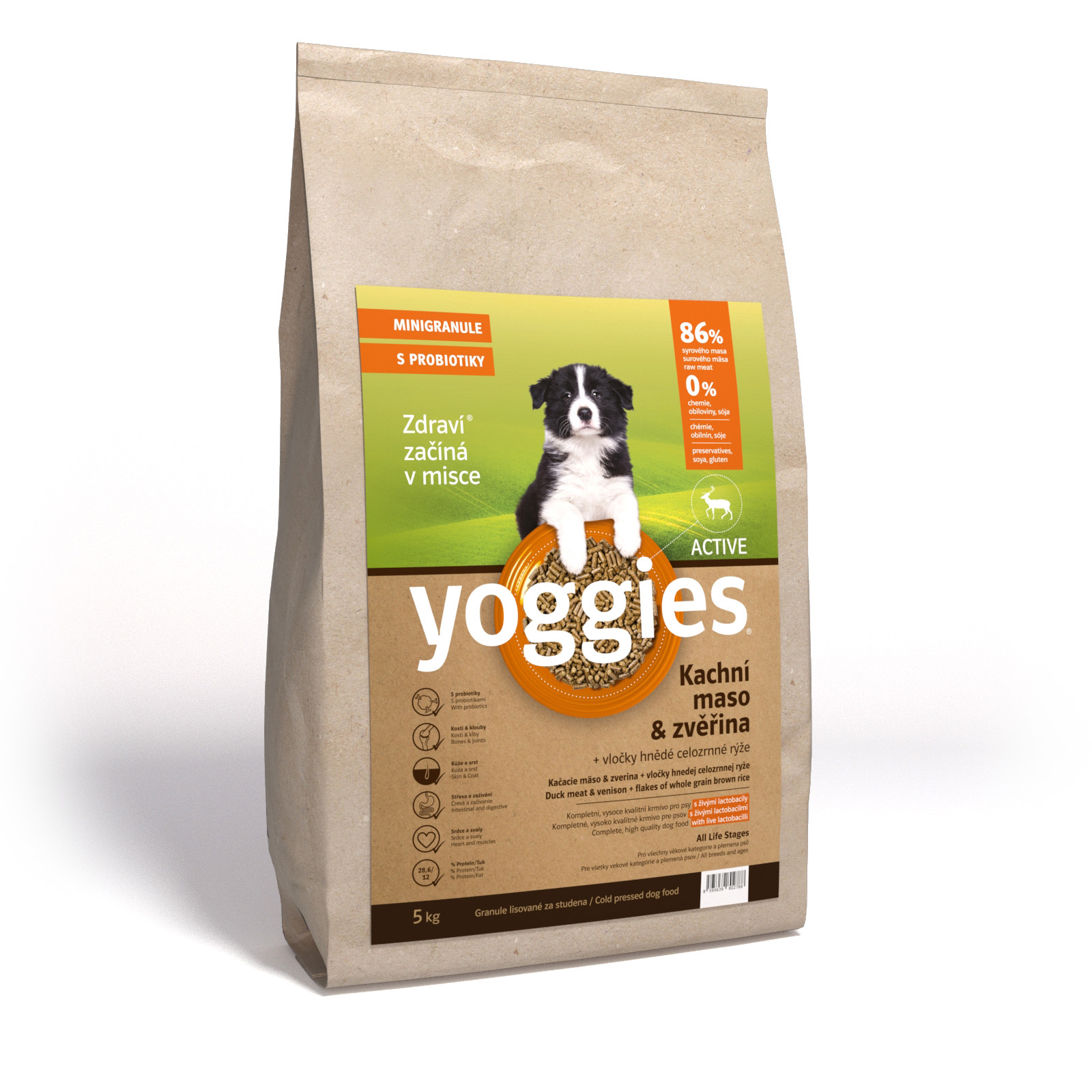 Yoggies MINIGranule Active, Kachna & Zvěřina s probiotiky 5kg