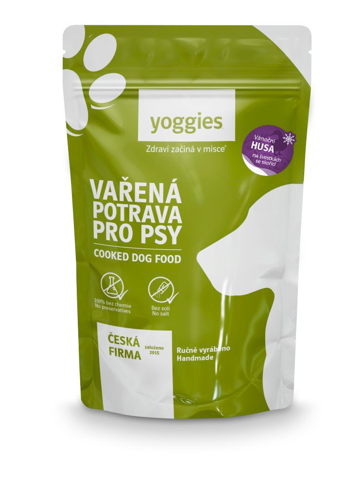 Yoggies Vařená potrava pro psy – Vánoční husa na švestkách se skořicí 650g