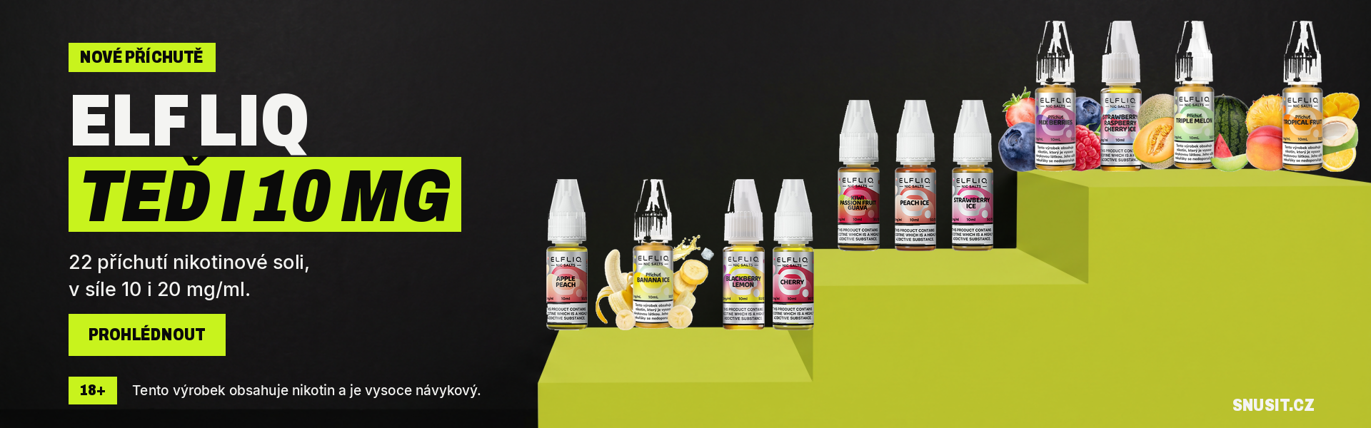 E-liquidy ELF LIQ s nikotinovou solí, 22 příchutí v síle 10 i 20 mg