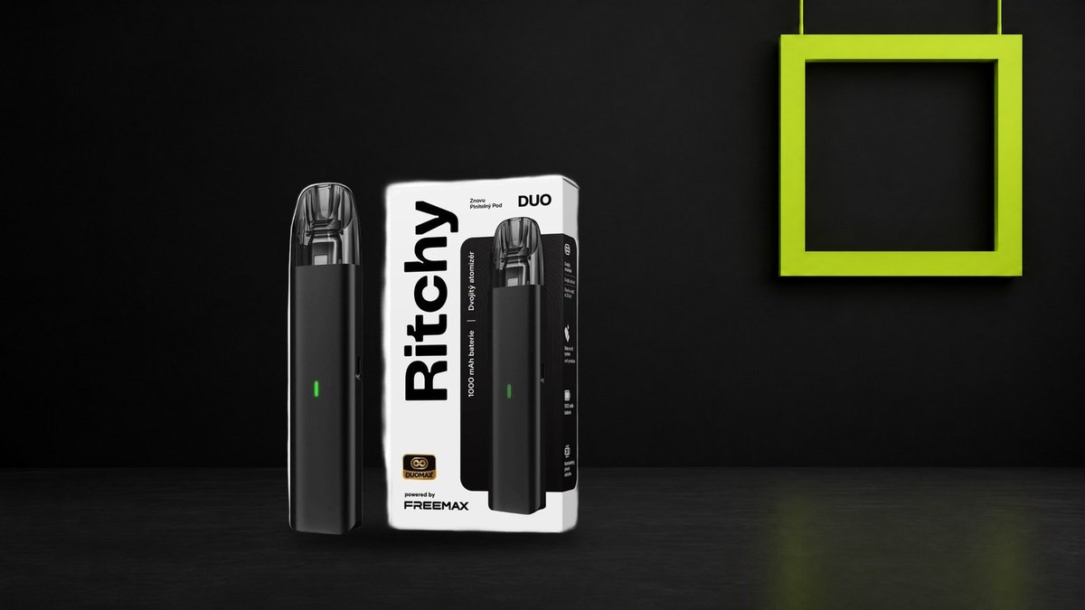 Pod systém Ritchy DUO s krabičkou na černé scéně pod limetkovým čtvercovým rámem