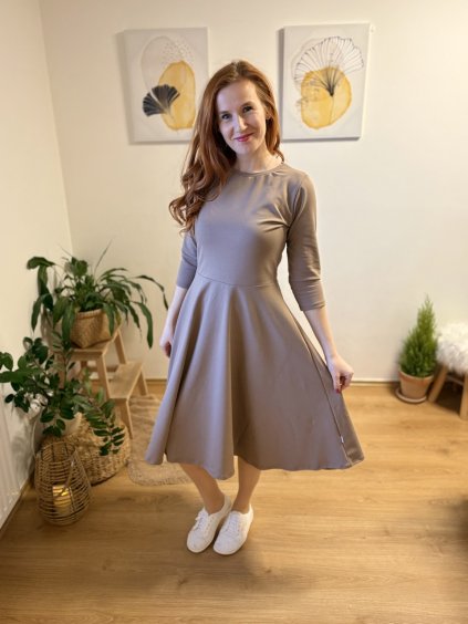 Půlkolové šaty - capuccino | biobavlna