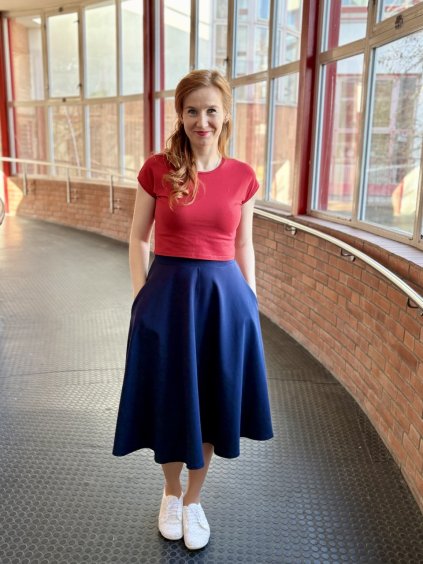 Půlkolová sukně - tmavě modrá | biobavlna