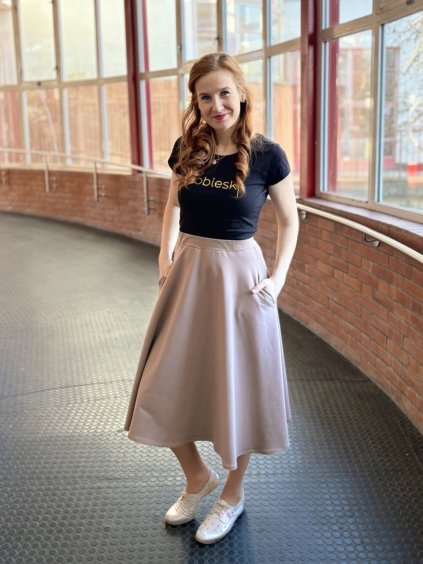 Půlkolová sukně - capuccino | biobavlna