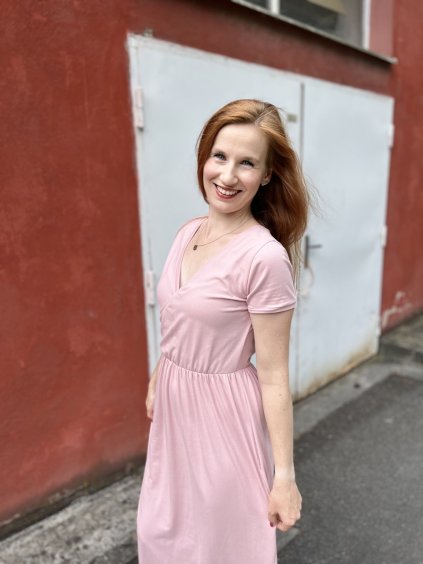 Oboustranné šaty Malia - pudrově růžové | biobavlna