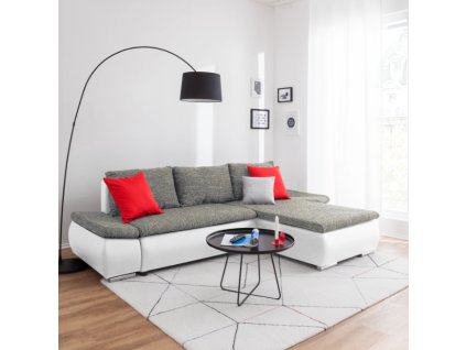 Rohová sedací souprava ACRA L (Barva Tmavě šedá a bílá)
