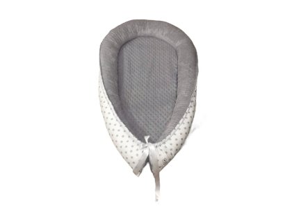 Hnízdečko MAXI - světle šedá minky, bílá s větším šedým puntíkem