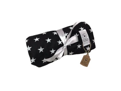 Minky dečka - mint minky, černá bavlna se střední bílou hvězdou