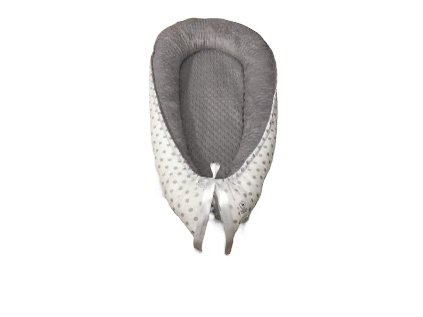 Hnízdečko - světle šedá minky, bílá s větším šedým puntíkem