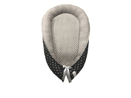 Hnízdečko MAXI - světle šedá minky, černé GEO hvězdy