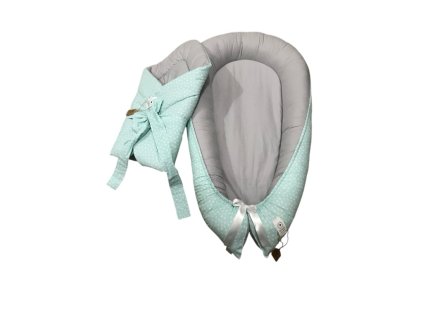 Set - světle šedá bavlna, mint s malými srdíčky