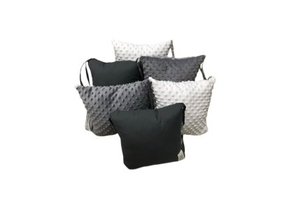 Mantinely polštářkové - 2ks bílá minky, 2ks tmavě šedá minky, 2ks tmavě šedá bavlna