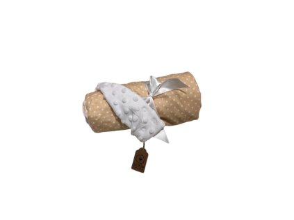 Minky dečka - bílá minky, béžová s bílým puntíkem